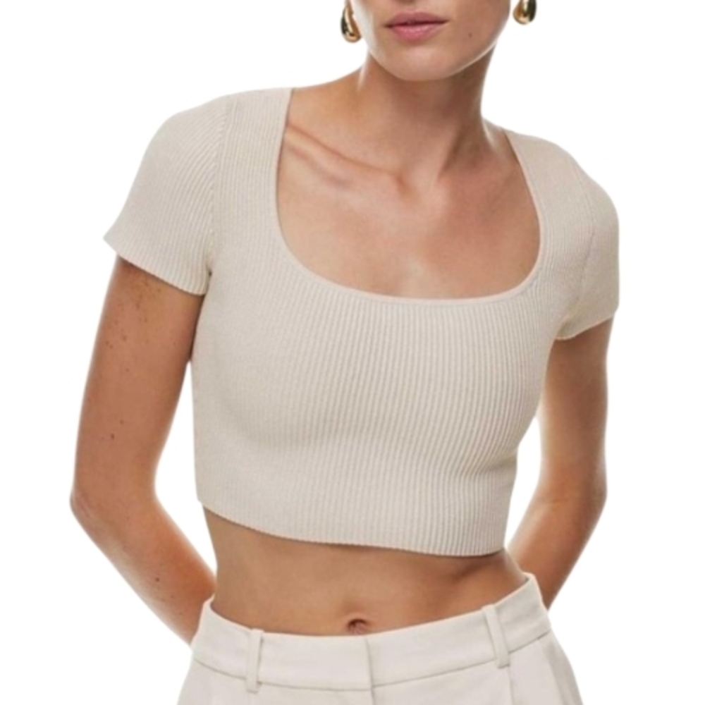 Aritzia Babaton Sculpt Knit Squareneck Short-Sleeve Crop Top Size Small